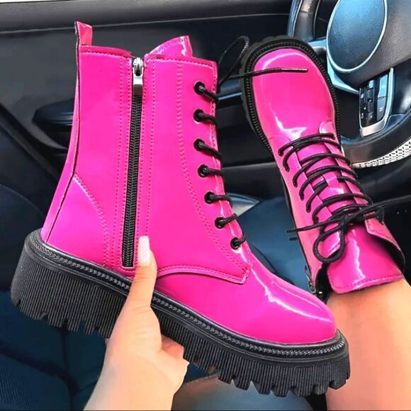 Neon combat boots sz 8 - Picture 2 of 14